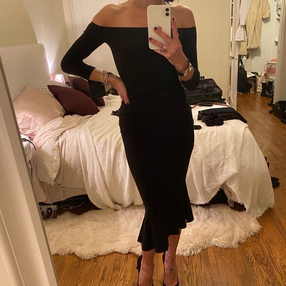 Norma Kamali off shoulder fishtail dress